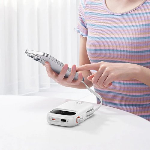 Powerbank Baseus Qpow2 20000mAh 22.5W with Built-In USB Type-C/Lightning Cable (P10055002223-00) White купити в Україні: Київ, Львів, Хмельницький, Тернопіль, Івано-Франківськ | Низька ціна, відгуки, характеристики від TELEMART фото