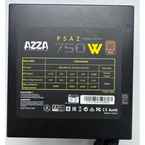 Блок питания Azza 750W (PSAZ-750W) (Восстановлено продавцом, 850621) купить в Украине: Киев, Днепр, Харьков, Одесса  | Проверка совместимости, низкая цена, отзывы, характеристики от TELEMART фото