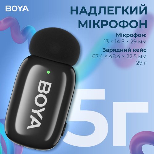Бездротовий петличний мікрофон BOYA mini-18 TRS for camera Black купити в Україні: Київ, Львів, Хмельницький, Тернопіль, Івано-Франківськ | Низька ціна, відгуки, характеристики від TELEMART фото