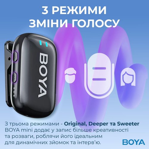 Бездротовий петличний мікрофон BOYA mini-18 TRS for camera Black купити в Україні: Київ, Львів, Хмельницький, Тернопіль, Івано-Франківськ | Низька ціна, відгуки, характеристики від TELEMART фото