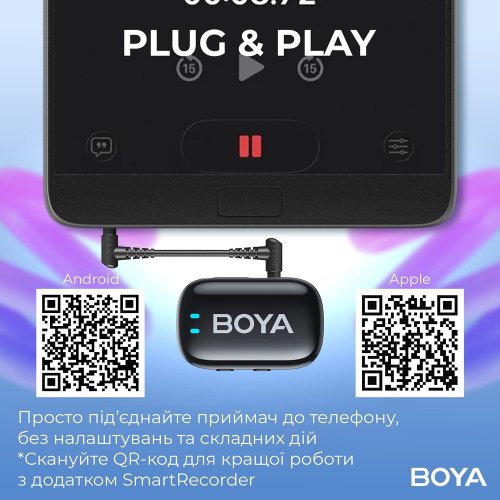 Бездротовий петличний мікрофон BOYA mini-18 TRS for camera Black купити в Україні: Київ, Львів, Хмельницький, Тернопіль, Івано-Франківськ | Низька ціна, відгуки, характеристики від TELEMART фото
