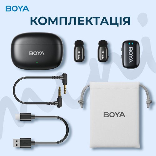 Бездротовий петличний мікрофон BOYA mini-18 TRS for camera Black купити в Україні: Київ, Львів, Хмельницький, Тернопіль, Івано-Франківськ | Низька ціна, відгуки, характеристики від TELEMART фото