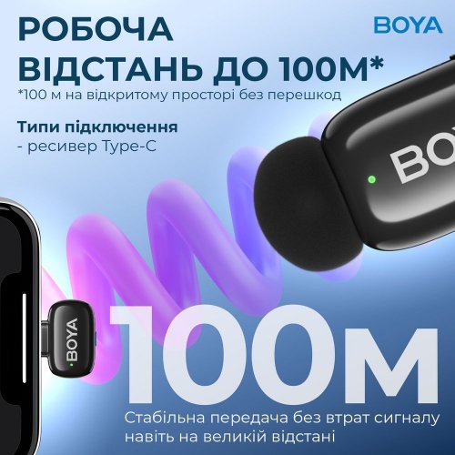 Бездротовий петличний мікрофон BOYA mini-14 Type-C Black купити в Україні: Київ, Львів, Хмельницький, Тернопіль, Івано-Франківськ | Низька ціна, відгуки, характеристики від TELEMART фото