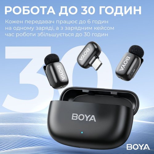 Бездротовий петличний мікрофон BOYA mini-14 Type-C Black купити в Україні: Київ, Львів, Хмельницький, Тернопіль, Івано-Франківськ | Низька ціна, відгуки, характеристики від TELEMART фото