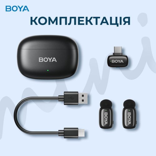Бездротовий петличний мікрофон BOYA mini-14 Type-C Black купити в Україні: Київ, Львів, Хмельницький, Тернопіль, Івано-Франківськ | Низька ціна, відгуки, характеристики від TELEMART фото