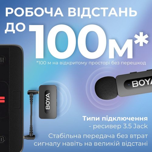 Бездротовий петличний мікрофон BOYA BY-V35 TRS for camera Black купити в Україні: Київ, Львів, Хмельницький, Тернопіль, Івано-Франківськ | Низька ціна, відгуки, характеристики від TELEMART фото