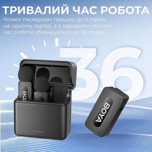 Бездротовий петличний мікрофон BOYA BY-V35 TRS for camera Black купити в Україні: Київ, Львів, Хмельницький, Тернопіль, Івано-Франківськ | Низька ціна, відгуки, характеристики від TELEMART фото
