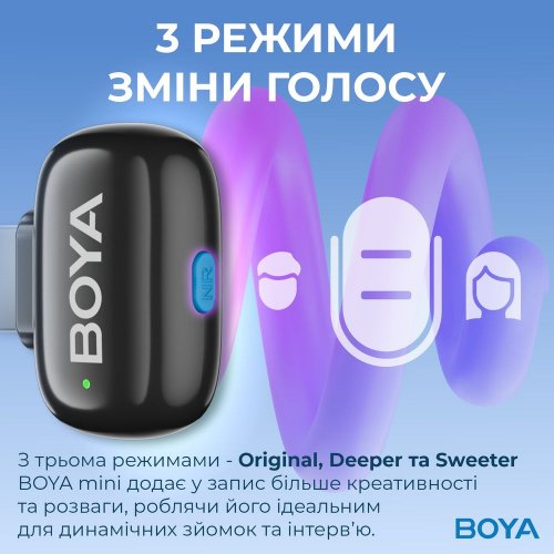 Бездротовий петличний мікрофон BOYA mini-12 Type-C/Lightning Black купити в Україні: Київ, Львів, Хмельницький, Тернопіль, Івано-Франківськ | Низька ціна, відгуки, характеристики від TELEMART фото