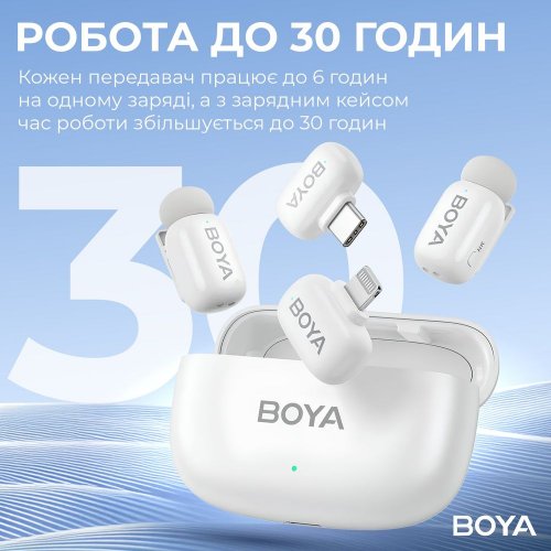 Бездротовий петличний мікрофон BOYA mini-13 Type-C/Lightning White купити в Україні: Київ, Львів, Хмельницький, Тернопіль, Івано-Франківськ | Низька ціна, відгуки, характеристики від TELEMART фото