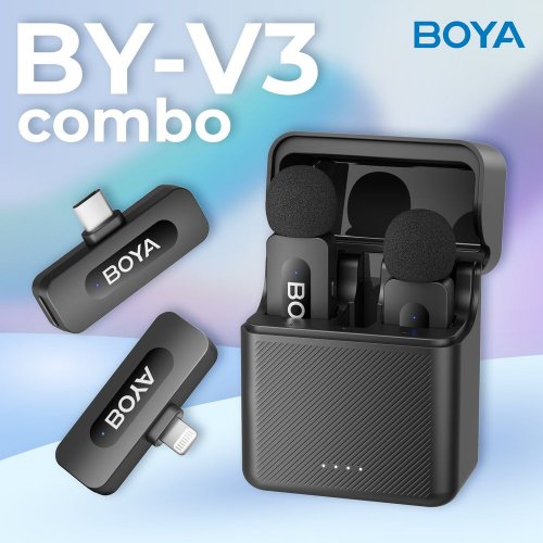Бездротовий петличний мікрофон BOYA BY-V3 combo Type-C/Lightning Black купити в Україні: Київ, Львів, Хмельницький, Тернопіль, Івано-Франківськ | Низька ціна, відгуки, характеристики від TELEMART фото