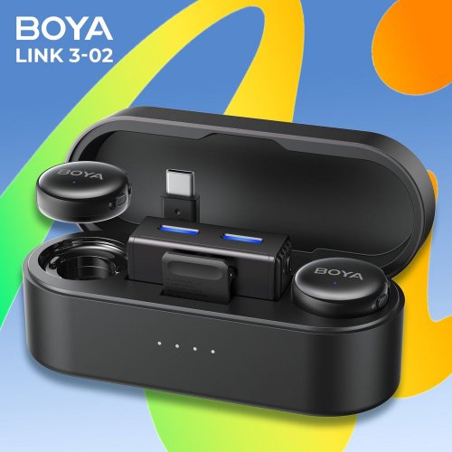 Бездротовий мікрофон BOYA LINK 3-02 Type-C/TRS Black купити в Україні: Київ, Львів, Хмельницький, Тернопіль, Івано-Франківськ | Низька ціна, відгуки, характеристики від TELEMART фото