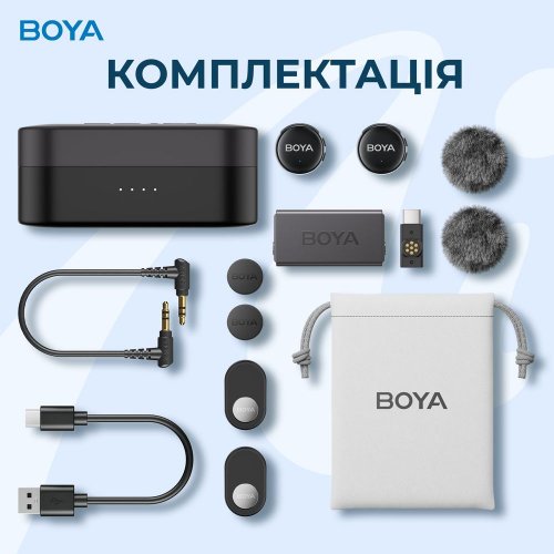 Бездротовий мікрофон BOYA LINK 3-02 Type-C/TRS Black купити в Україні: Київ, Львів, Хмельницький, Тернопіль, Івано-Франківськ | Низька ціна, відгуки, характеристики від TELEMART фото