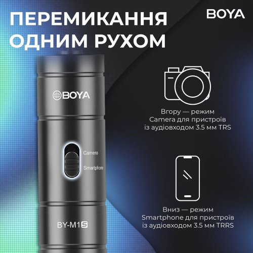 Петличний мікрофон BOYA BY-M1S Black купити в Україні: Київ, Львів, Хмельницький, Тернопіль, Івано-Франківськ | Низька ціна, відгуки, характеристики від TELEMART фото