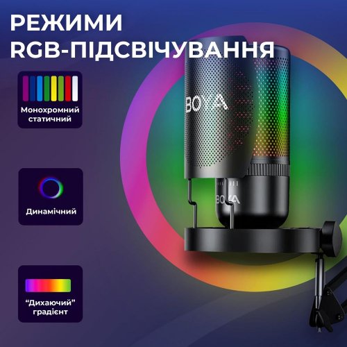 Мікрофон BOYA K3-02 RGB Black купити в Україні: Київ, Львів, Хмельницький, Тернопіль, Івано-Франківськ | Низька ціна, відгуки, характеристики від TELEMART фото