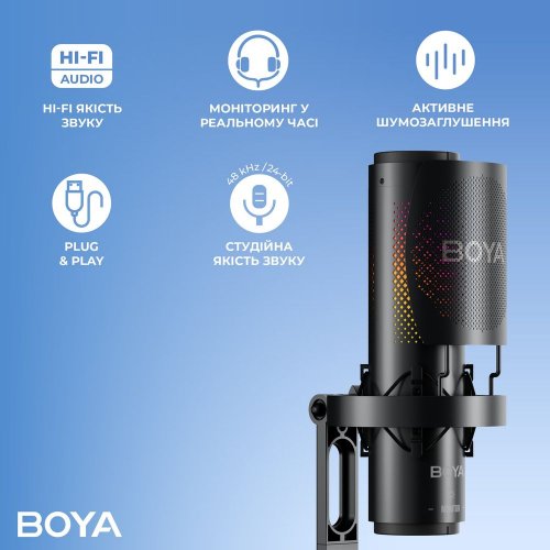 Мікрофон BOYA K3-02 RGB Black купити в Україні: Київ, Львів, Хмельницький, Тернопіль, Івано-Франківськ | Низька ціна, відгуки, характеристики від TELEMART фото