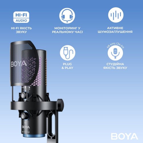 Мікрофон BOYA K5-02 RGB Black купити в Україні: Київ, Львів, Хмельницький, Тернопіль, Івано-Франківськ | Низька ціна, відгуки, характеристики від TELEMART фото