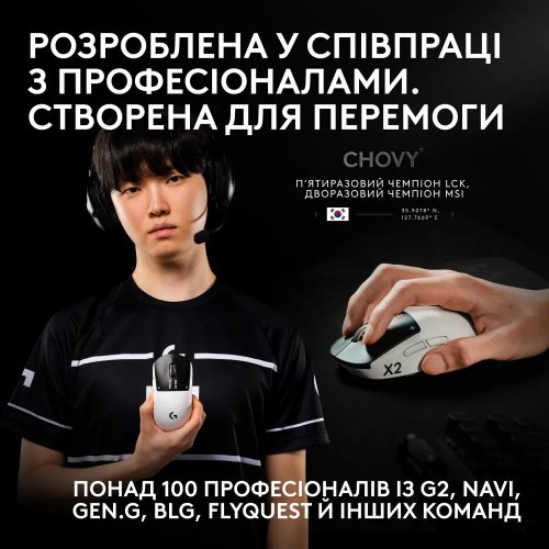 Миша Logitech G Pro X2 Superstrike Lightspeed Wireless (910-007776) White/Black купити в Україні: Київ, Львів, Хмельницький, Тернопіль, Івано-Франківськ | Низька ціна, відгуки, характеристики від TELEMART фото