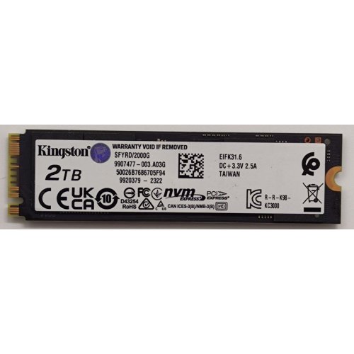 Ssd-диск Kingston FURY Renegade 3D NAND TLC 2TB M.2 (2280 PCI-E) NVMe x4 (SFYRD/2000G) (Восстановлено продавцом, 850904) купить в Украине: Киев, Днепр, Харьков, Одесса  | Проверка совместимости, низкая цена, отзывы, характеристики от TELEMART фото