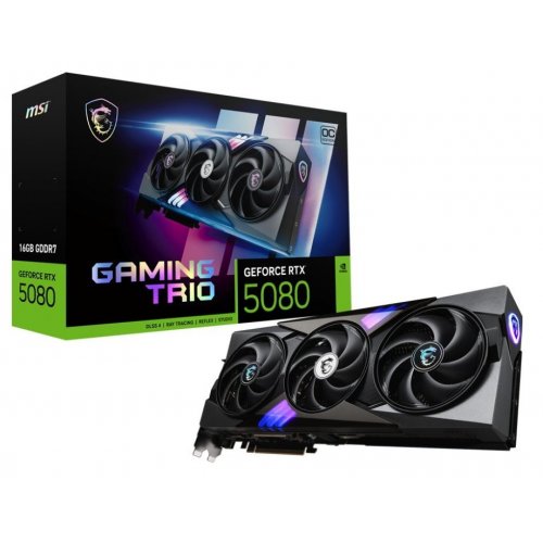 Уцінка відеокарта MSI GeForce RTX 5080 GAMING TRIO OC 16384MB (RTX 5080 16G GAMING TRIO OC) (Розкрита упаковка, 850954) купити в Україні: Київ, Львів, Хмельницький, Тернопіль, Івано-Франківськ | Перевірка сумісності, низька ціна, відгуки, характеристики від TELEMART фото