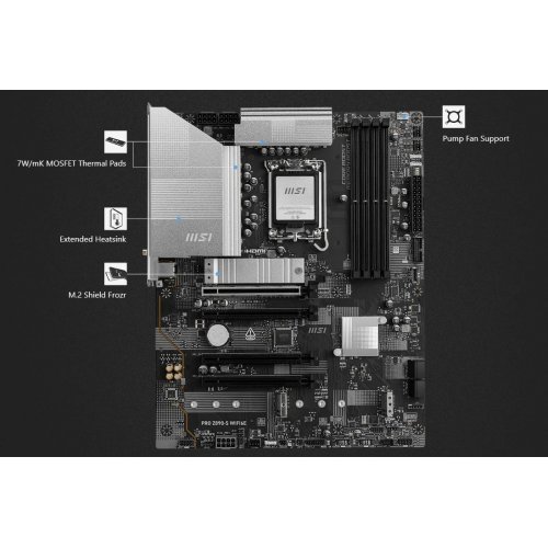Материнська плата MSI PRO Z890-S WIFI6E (s1851, Intel Z890) купити в Україні: Київ, Львів, Хмельницький, Тернопіль, Івано-Франківськ | Перевірка сумісності, низька ціна, відгуки, характеристики від TELEMART фото