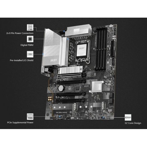 Материнська плата MSI PRO Z890-S WIFI6E (s1851, Intel Z890) купити в Україні: Київ, Львів, Хмельницький, Тернопіль, Івано-Франківськ | Перевірка сумісності, низька ціна, відгуки, характеристики від TELEMART фото