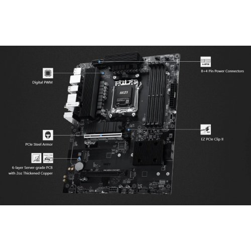 Материнская плата MSI PRO B850-S EVO WIFI (sAM5, AMD B850) купить в Украине: Киев, Днепр, Харьков, Одесса  | Проверка совместимости, низкая цена, отзывы, характеристики от TELEMART фото