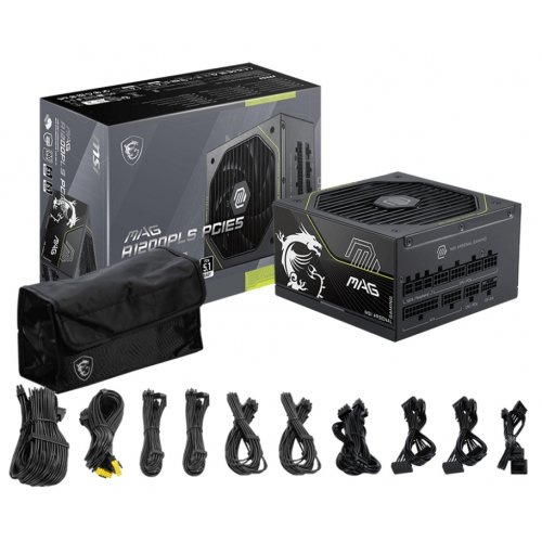 Блок питания MSI MAG 1200W PCIE5 (A1200PLS) купить в Украине: Киев, Днепр, Харьков, Одесса  | Проверка совместимости, низкая цена, отзывы, характеристики от TELEMART фото