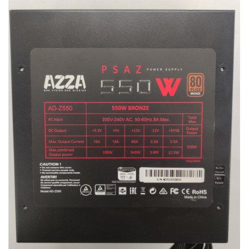 Блок живлення Azza 550W (PSAZ-550W) (Відновлено продавцем, 851155) купити в Україні: Київ, Львів, Хмельницький, Тернопіль, Івано-Франківськ | Перевірка сумісності, низька ціна, відгуки, характеристики від TELEMART фото