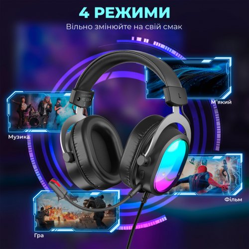 Навушники Fifine H16 RGB Black купити в Україні: Київ, Львів, Хмельницький, Тернопіль, Івано-Франківськ | Низька ціна, відгуки, характеристики від TELEMART фото