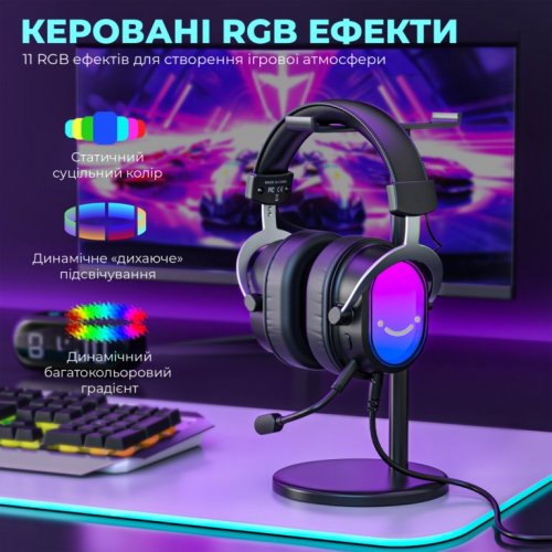 Навушники Fifine H16 RGB Black купити в Україні: Київ, Львів, Хмельницький, Тернопіль, Івано-Франківськ | Низька ціна, відгуки, характеристики від TELEMART фото