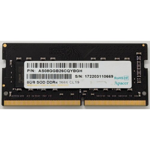 Озп Apacer SODIMM DDR4 8GB 2666Mhz (AS08GGB26CQYBGH) (Відновлено продавцем, 851217) купити в Україні: Київ, Львів, Хмельницький, Тернопіль, Івано-Франківськ | Перевірка сумісності, низька ціна, відгуки, характеристики від TELEMART фото