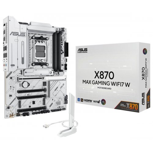 Уцінка материнська плата Asus X870 MAX GAMING WIFI7 W (sAM5, AMD X870) (Розкрита упаковка, 851437) купити в Україні: Київ, Львів, Хмельницький, Тернопіль, Івано-Франківськ | Перевірка сумісності, низька ціна, відгуки, характеристики від TELEMART фото