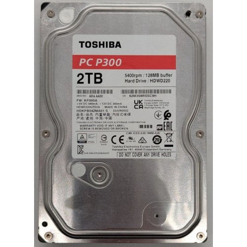 Жорсткий диск Toshiba P300 2TB 128MB 5400RPM 3.5'' (HDWD220UZSVA) (Відновлено продавцем, 851494) купити в Україні: Київ, Львів, Хмельницький, Тернопіль, Івано-Франківськ | Перевірка сумісності, низька ціна, відгуки, характеристики від TELEMART фото