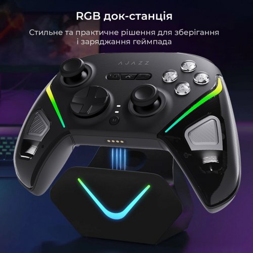 Геймпад Ajazz GP100S RGB with Charging Station (GP100S-B) Black купить в Украине: Киев, Днепр, Харьков, Одесса  | Низкая цена, отзывы, характеристики от TELEMART фото