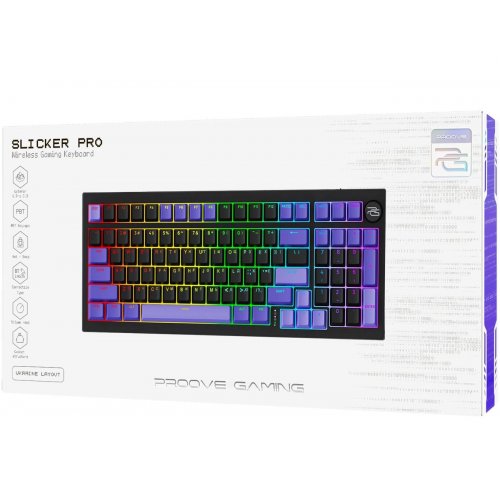 Клавиатура Proove Gaming Slicker Pro RGB Gateron G Pro 3.0 Yellow Wireless (WKSLP0022416) Black/Purple купить в Украине: Киев, Днепр, Харьков, Одесса  | Низкая цена, отзывы, характеристики от TELEMART фото