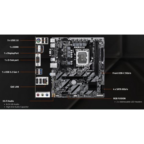 Материнская плата Gigabyte H810M S2H GEN5 (s1851, Intel H810) купить в Украине: Киев, Днепр, Харьков, Одесса  | Проверка совместимости, низкая цена, отзывы, характеристики от TELEMART фото