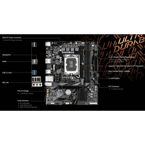 Материнська плата Gigabyte H610M K GEN5 (s1700, Intel H610) купити в Україні: Київ, Львів, Хмельницький, Тернопіль, Івано-Франківськ | Перевірка сумісності, низька ціна, відгуки, характеристики від TELEMART фото