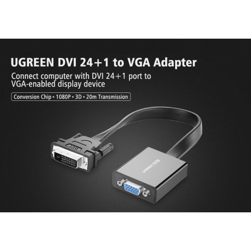 Уцінка адаптер Ugreen MM108 DVI-D to VGA M/F 0.3m (40259) Black (Розкрита упаковка, 851691) купити в Україні: Київ, Львів, Хмельницький, Тернопіль, Івано-Франківськ | Низька ціна, відгуки, характеристики від TELEMART фото