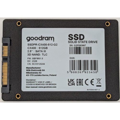 Ssd-диск GoodRAM CX400 Gen.2 3D NAND TLC 512GB 2.5" (SSDPR-CX400-512-G2) (Восстановлено продавцом, 851697) купить в Украине: Киев, Днепр, Харьков, Одесса  | Проверка совместимости, низкая цена, отзывы, характеристики от TELEMART фото