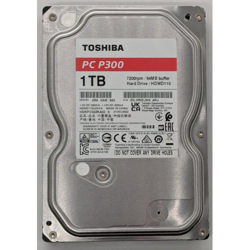 Жесткий диск Toshiba P300 1TB 64MB 7200RPM 3.5" (HDWD110UZSVA) (Восстановлено продавцом, 851698) купить в Украине: Киев, Днепр, Харьков, Одесса  | Проверка совместимости, низкая цена, отзывы, характеристики от TELEMART фото