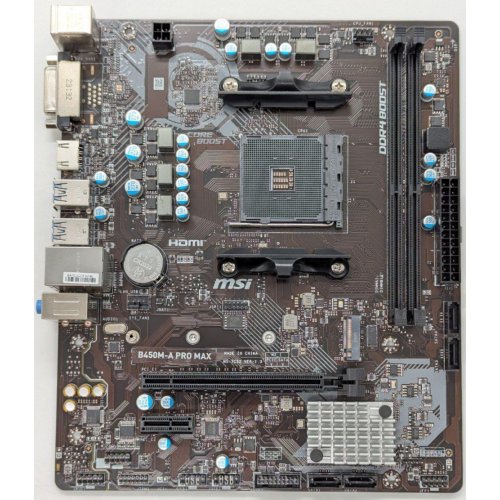 Материнская плата MSI B450M-A PRO MAX (sAM4, AMD B450) (Восстановлено продавцом, 851703) купить в Украине: Киев, Днепр, Харьков, Одесса  | Проверка совместимости, низкая цена, отзывы, характеристики от TELEMART фото
