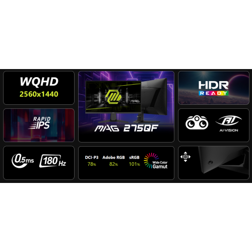 Уценка монитор MSI 27" MAG 275QF Black (Вскрытая упаковка, 851718) купить в Украине: Киев, Днепр, Харьков, Одесса  | Низкая цена, отзывы, характеристики от TELEMART фото