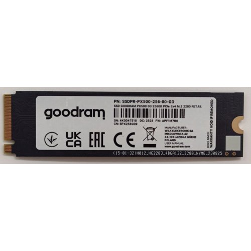 Ssd-диск GoodRAM PX500 Gen.3 3D NAND 256GB M.2 (2280 PCI-E) NVMe x4 (SSDPR-PX500-256-80-G3) (Восстановлено продавцом, 851938) купить в Украине: Киев, Днепр, Харьков, Одесса  | Проверка совместимости, низкая цена, отзывы, характеристики от TELEMART фото
