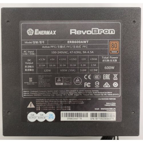 Блок питания Enermax RevoBron TGA TUF Gaming Alliance Edition 600W (ERB600AWT TR) (Восстановлено продавцом, 851939) купить в Украине: Киев, Днепр, Харьков, Одесса  | Проверка совместимости, низкая цена, отзывы, характеристики от TELEMART фото