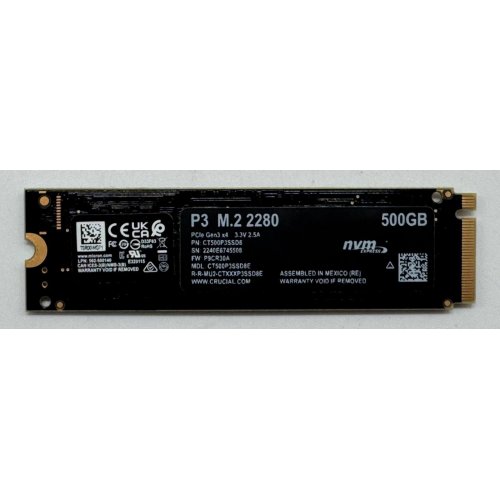 Ssd-диск Crucial P3 3D NAND 500GB M.2 (2280 PCI-E) (CT500P3SSD8) (Восстановлено продавцом, 852099) купить в Украине: Киев, Днепр, Харьков, Одесса  | Проверка совместимости, низкая цена, отзывы, характеристики от TELEMART фото