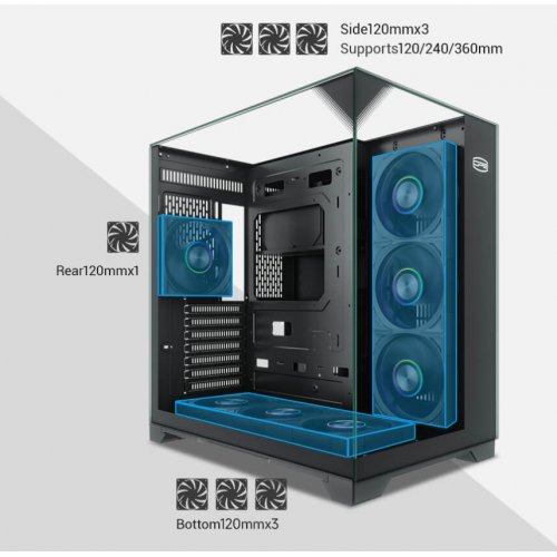 Корпус PCCooler C3 M500 Tempered Glass без БП Black купить в Украине: Киев, Днепр, Харьков, Одесса  | Проверка совместимости, низкая цена, отзывы, характеристики от TELEMART фото
