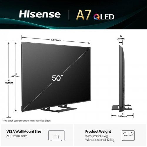 Телевизор Hisense 50" 50A7Q Black купить в Украине: Киев, Днепр, Харьков, Одесса  | Низкая цена, отзывы, характеристики от TELEMART фото
