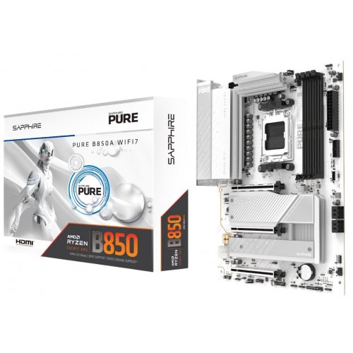 Материнська плата Sapphire PURE B850A WIFI 7 (sAM5, AMD B850) купити в Україні: Київ, Львів, Хмельницький, Тернопіль, Івано-Франківськ | Перевірка сумісності, низька ціна, відгуки, характеристики від TELEMART фото