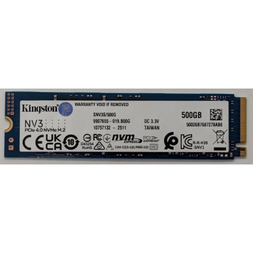 Ssd-диск Kingston NV3 3D NAND 500GB M.2 (2280 PCI-E) NVMe x4 (SNV3S/500G) (Відновлено продавцем, 852707) купити в Україні: Київ, Львів, Хмельницький, Тернопіль, Івано-Франківськ | Перевірка сумісності, низька ціна, відгуки, характеристики від TELEMART фото