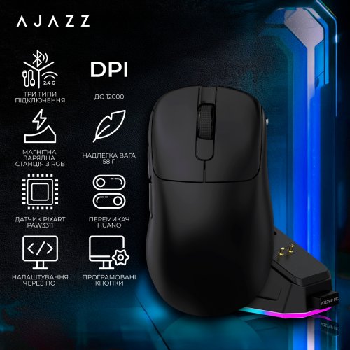 Мышка Ajazz AJ179P MC Wireless (AJ179P-MC-B) Black купить в Украине: Киев, Днепр, Харьков, Одесса  | Низкая цена, отзывы, характеристики от TELEMART фото